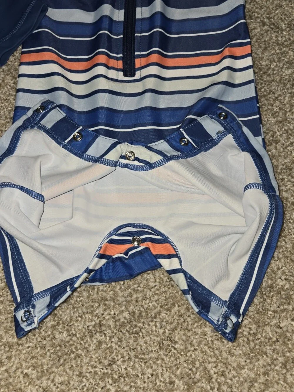 Eddie Bauer Navy, Light Blue & Orange Striped Long-Sleeve Rashguard Romper